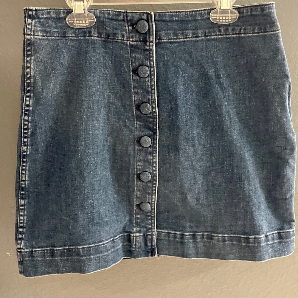 Denim miniskirt with button down feature. Madewll brand, found at Anthro